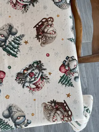 Mantel de Navidad de loneta, estampado Gnomos Navidad Hilo Dorado